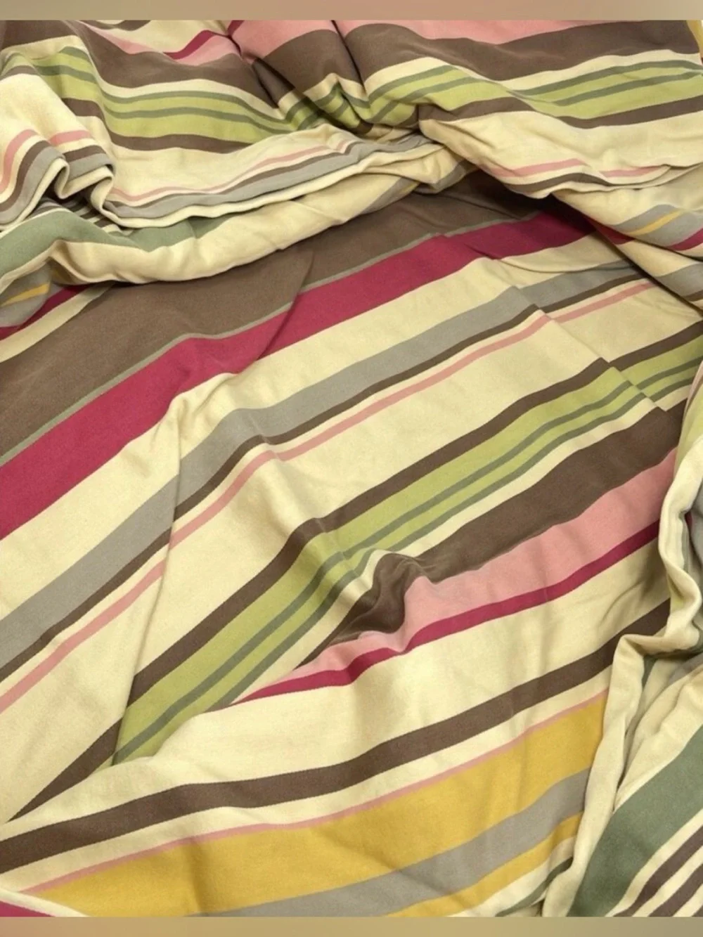 Pottery Barn Queen Cotton Duvet Cover Neutral Multi Stripe Cottage Chic